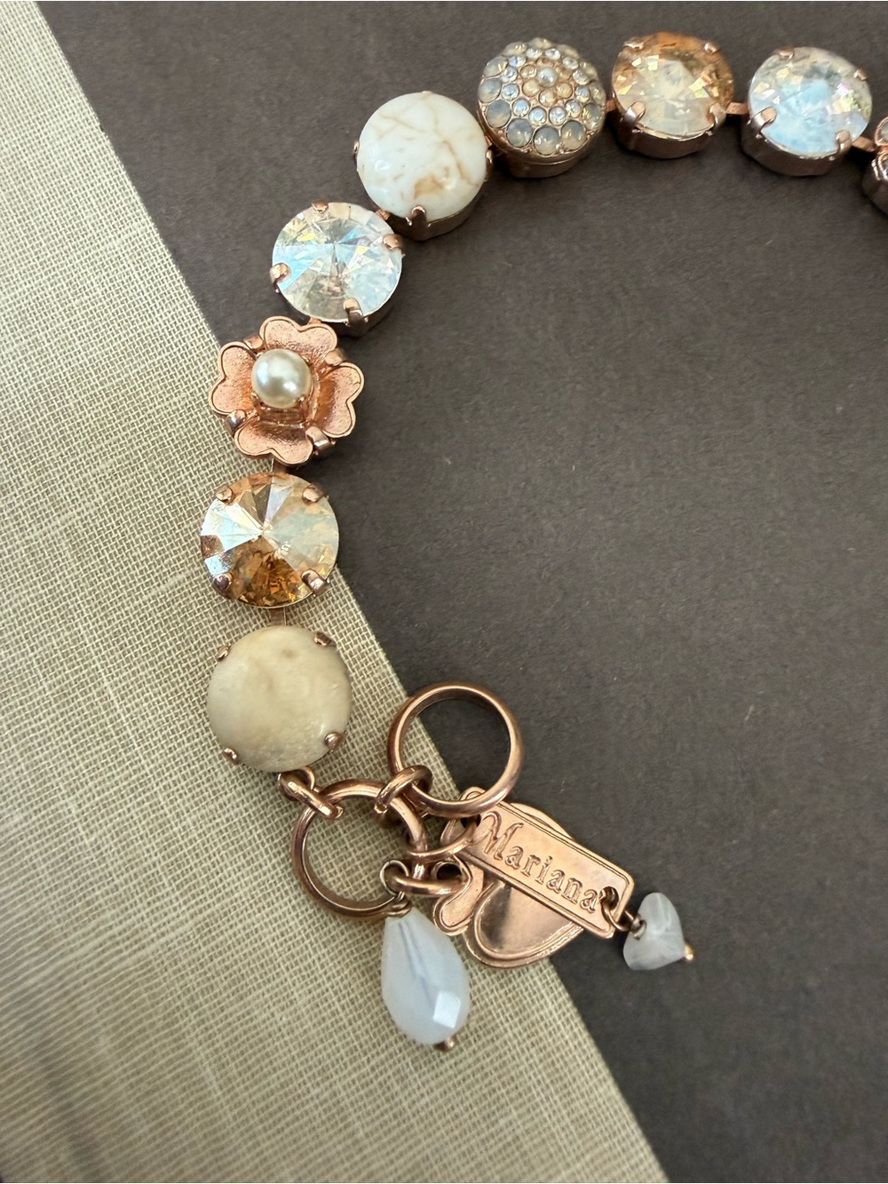 Mariana Jewelry Rose Gold and Ivory Mineral Stones Crystal Bracelet Color M3911 - Picture 2 of 8